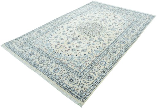 Corner detail of New Nain rug showing border pattern and Wool pile