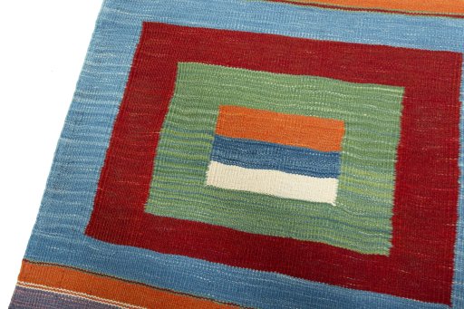 Surface texture of New Kilim Sofre rug with natural Wool and intricate pattern