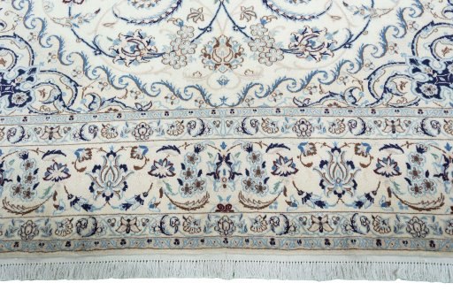 Full view of 2000s Nain rug from Iran / Persia, 360 × 251 cm in Beige tones
