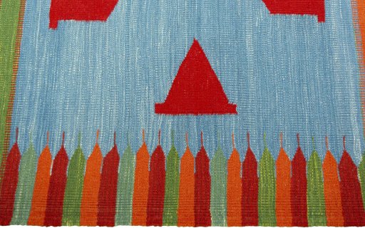 Close-up detail of New Kilim Sofre rug from Turkey showing Wool weave