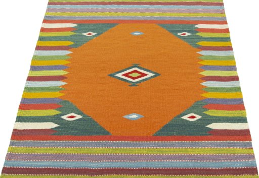 Close-up detail of New Kilim Sofre rug from Turkey showing Wool weave