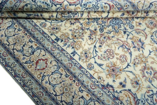 Close-up detail of 2000s Nain rug from Iran / Persia showing Wool weave
