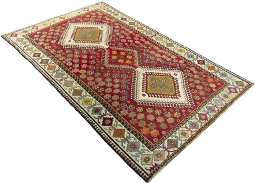 Close-up detail of 1970s Persian Gabbeh rug from Iran / Persia showing Wool weave