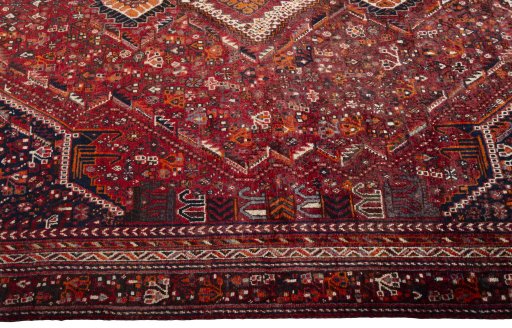 Close-up detail of 2000s Shiraz rug from Iran / Persia showing Wool weave
