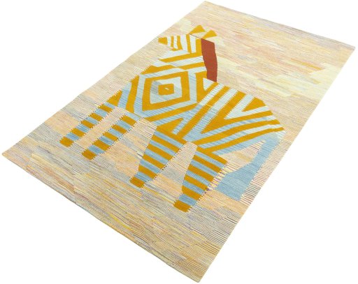 Corner detail of New Kilim Dastan rug showing border pattern and Wool pile