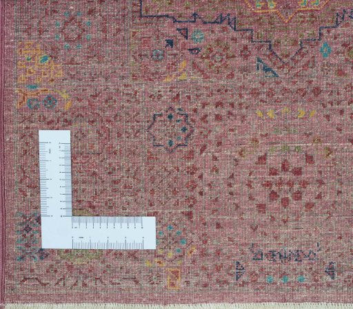 Corner detail of New Mamluk rug showing border pattern and Wool pile