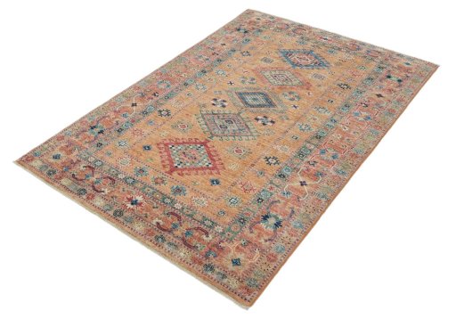 Close-up detail of New Kazak rug from Pakistan showing Wool weave