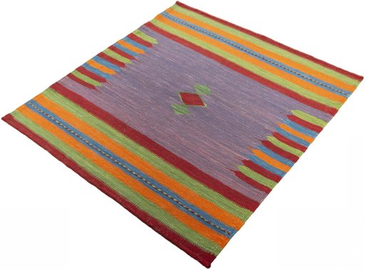Corner detail of New Kilim Sofre rug showing border pattern and Wool pile
