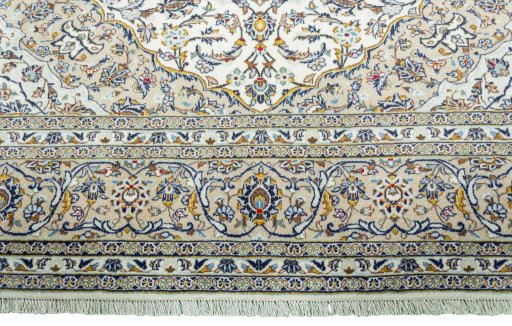 Full view of 2000s Kashan rug from Iran / Persia, 342 × 253 cm in Beige tones