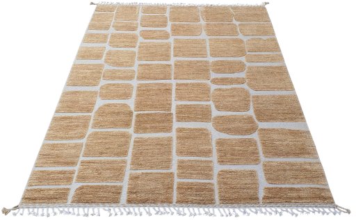 Corner detail of New Morocco rug showing border pattern and Wool pile