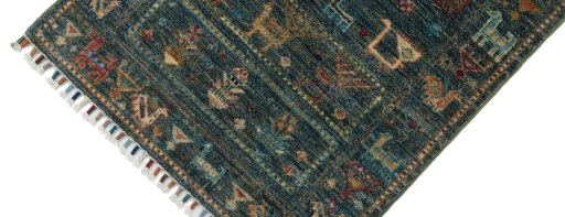 Backside of handmade New Samarkand rug showing knot structure and weave density