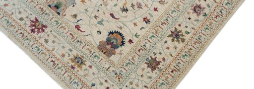 Backside of handmade New Farahan rug showing knot structure and weave density