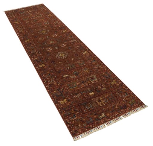 Corner detail of New Samarkand rug showing border pattern and Wool pile