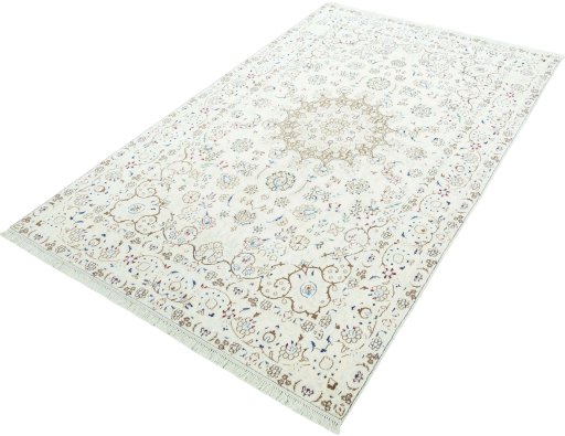 Corner detail of 2000s Nain rug showing border pattern and Wool pile
