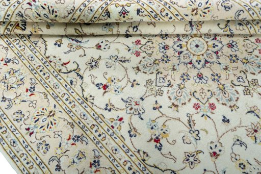 Close-up detail of 2000s Kashan rug from Iran / Persia showing Wool weave