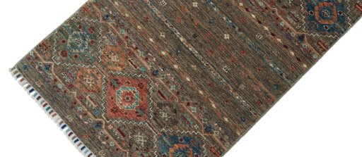 Backside of handmade New Samarkand rug showing knot structure and weave density