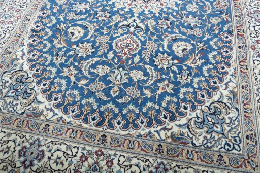 Close-up detail of 2000s Nain rug from Iran / Persia showing Wool weave