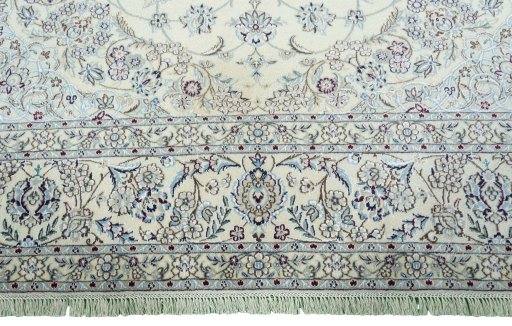 Full view of 2000s Nain rug from Iran / Persia, 362 × 248 cm in Beige tones