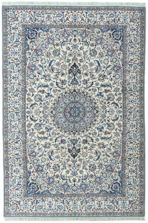 Full view of 2000s Nain rug from Iran / Persia, 298 × 200 cm in Beige tones