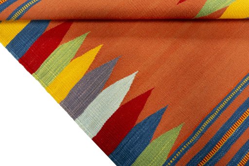 Full view of New Kilim Sofre rug from Turkey, 117 × 87 cm in Multi Color tones