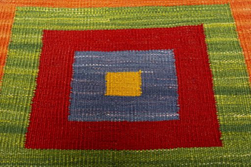 Backside of handmade New Kilim Sofre rug showing knot structure and weave density