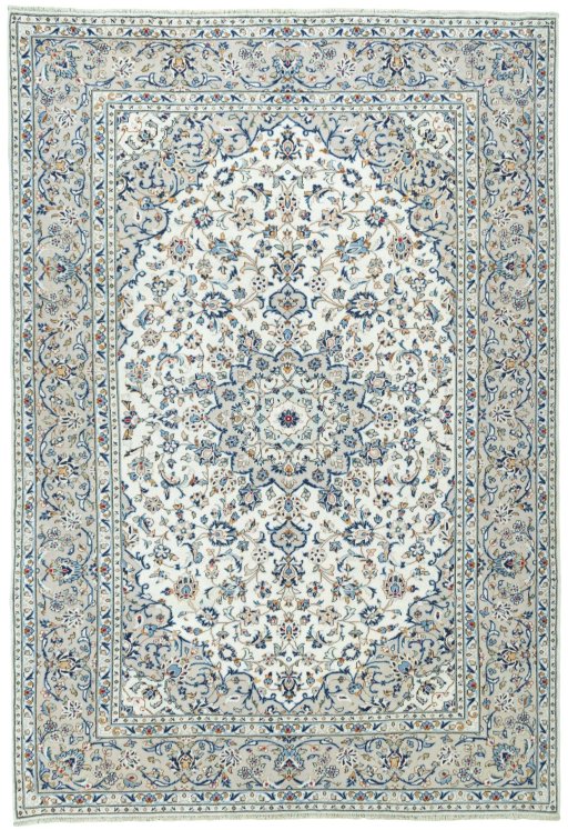 Full view of 2000s Kashan rug from Iran / Persia, 346 × 238 cm in Beige tones