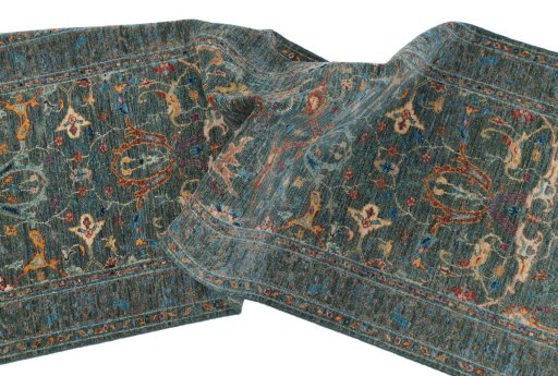 Full view of New Farahan rug from Pakistan, 240 × 79 cm in Green tones
