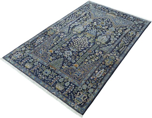 Corner detail of 2000s Kashan rug showing border pattern and Wool pile