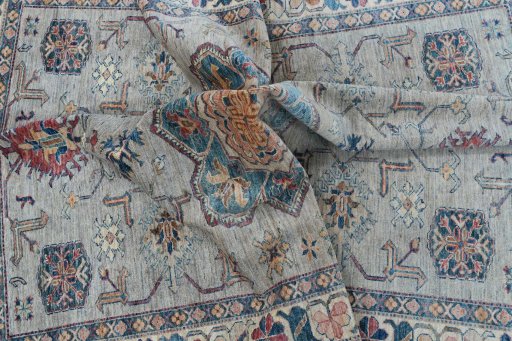 Full view of New Kazak rug from Pakistan, 240 × 167 cm in Gray tones