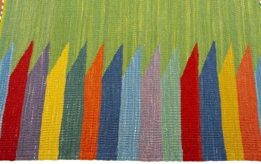 Close-up detail of New Kilim Sofre rug from Turkey showing Wool weave