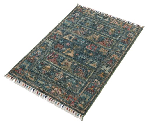 Close-up detail of New Samarkand rug from Pakistan showing Wool weave