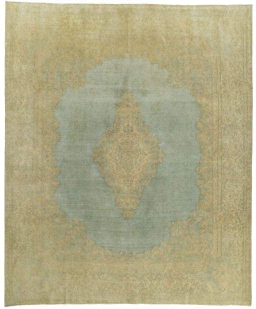 Full view of 1970s Vintage rug from Pakistan, 358 × 296 cm in Green tones