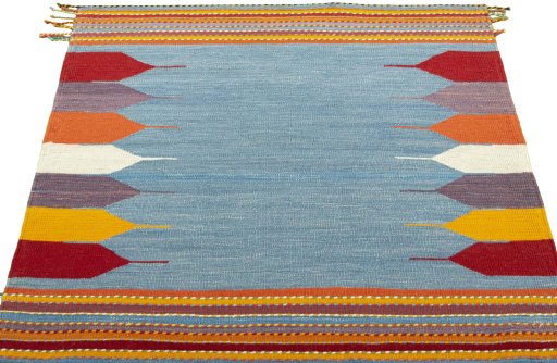 Close-up detail of New Kilim Sofre rug from Turkey showing Wool weave
