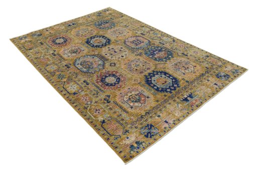 Corner detail of New Samarkand rug showing border pattern and Wool pile