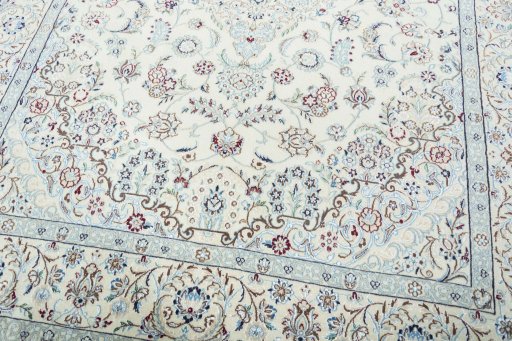 Close-up detail of 2000s Nain rug from Iran / Persia showing Wool weave