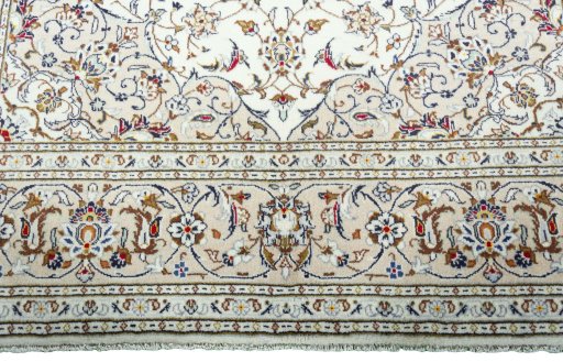 Full view of 2000s Kashan rug from Iran / Persia, 302 × 200 cm in Beige tones