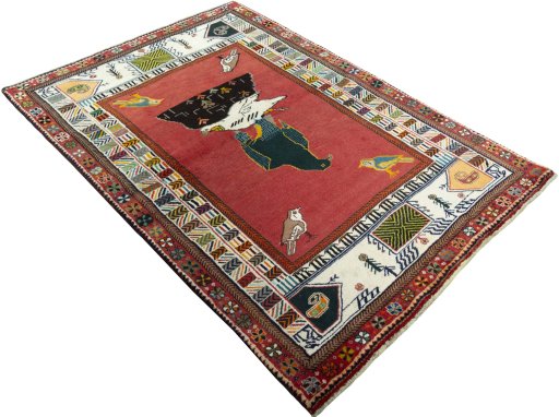 Close-up detail of 2000s Persian Gabbeh rug from Iran / Persia showing Wool weave