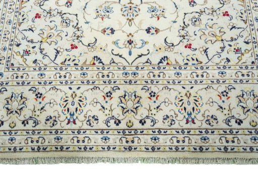 Full view of 2000s Kashan rug from Iran / Persia, 296 × 196 cm in Beige tones