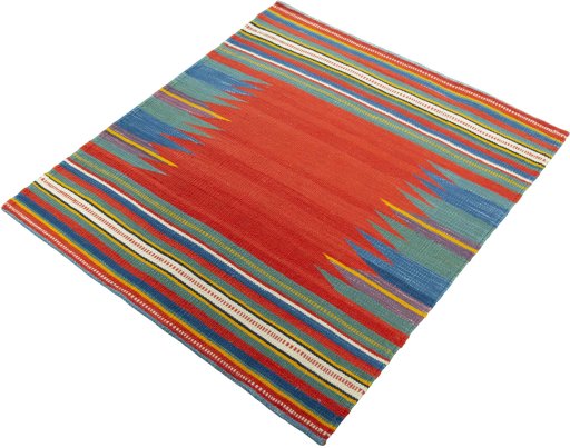 Corner detail of New Kilim Sofre rug showing border pattern and Wool pile