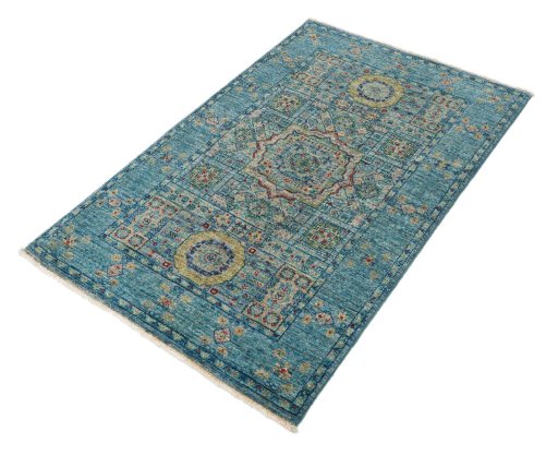 Close-up detail of New Mamluk rug from Pakistan showing Wool weave