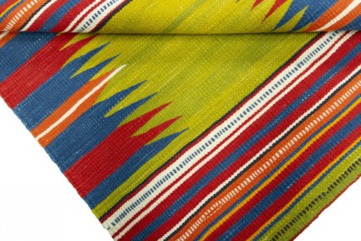 Full view of New Kilim Sofre rug from Turkey, 98 × 88 cm in Multi Color tones