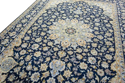 Backside of handmade 2000s Najafabad rug showing knot structure and weave density
