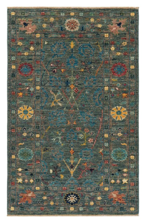 Full view of New Farahan rug from Pakistan, 126 × 80 cm in Green tones
