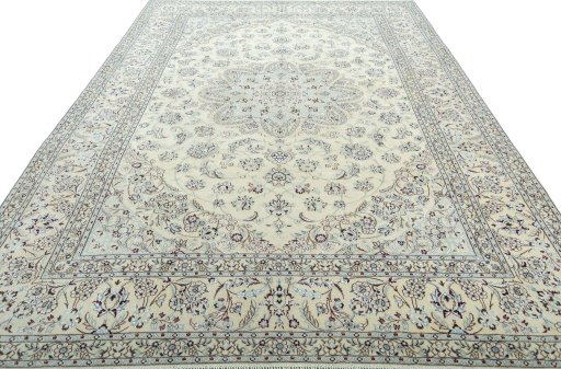 Surface texture of 2000s Nain rug with natural Wool and intricate pattern