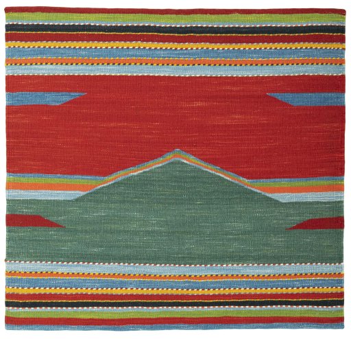 Full view of New Kilim Sofre rug from Turkey, 102 × 108 cm in Multi Color tones