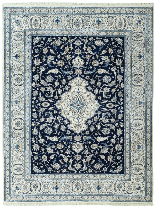 Full view of 2000s Nain rug from Iran / Persia, 385 × 293 cm in Blue tones