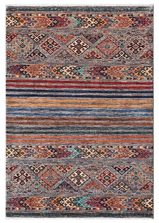 Full view of New Samarkand rug from Pakistan, 175 × 123 cm in Multi Color tones