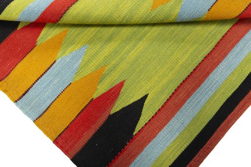 Full view of New Kilim Sofre rug from Turkey, 97 × 94 cm in Multi Color tones