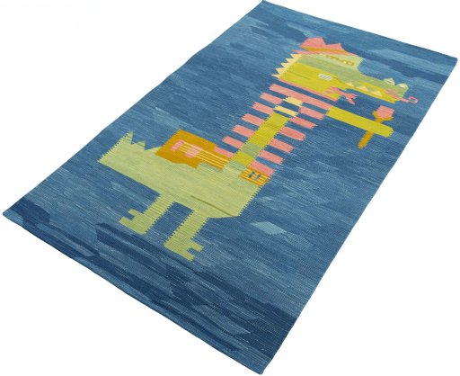 Corner detail of New Kilim Dastan rug showing border pattern and Wool pile