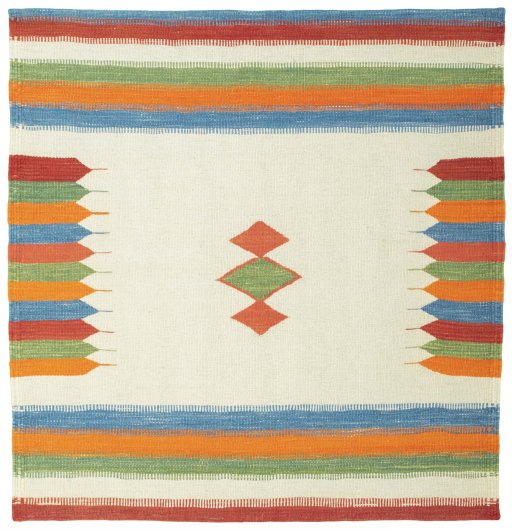 Full view of New Kilim Sofre rug from Turkey, 102 × 99 cm in Multi Color tones